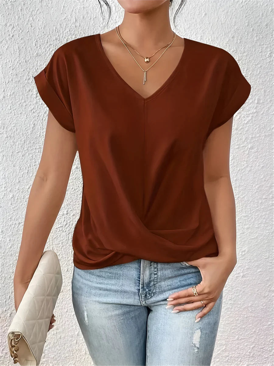 T-shirt décontracté à col V cœur