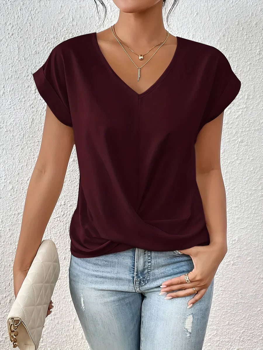 T-shirt décontracté à col V cœur